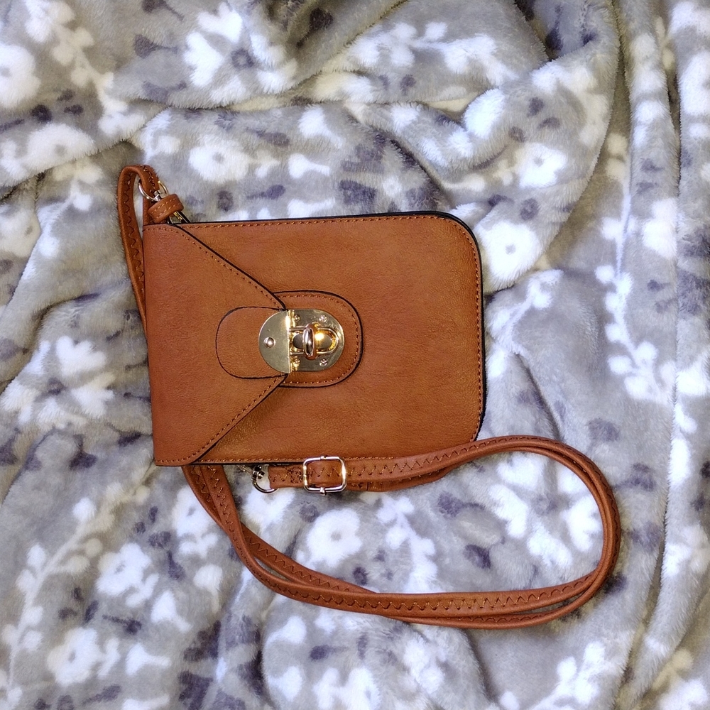 Cognac Turn-Lock Kianna Cell Phone Crossbody Bag
